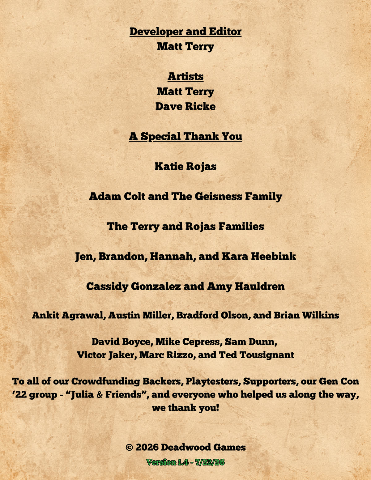 Pioneers in Peril rulebook, page 2