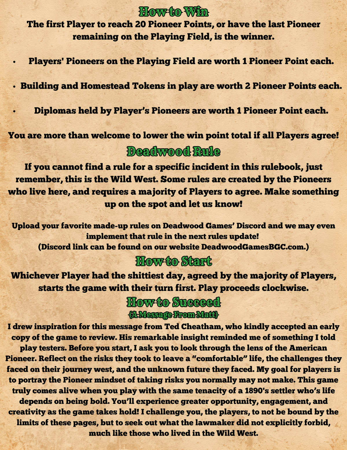 Pioneers in Peril rulebook, page 5